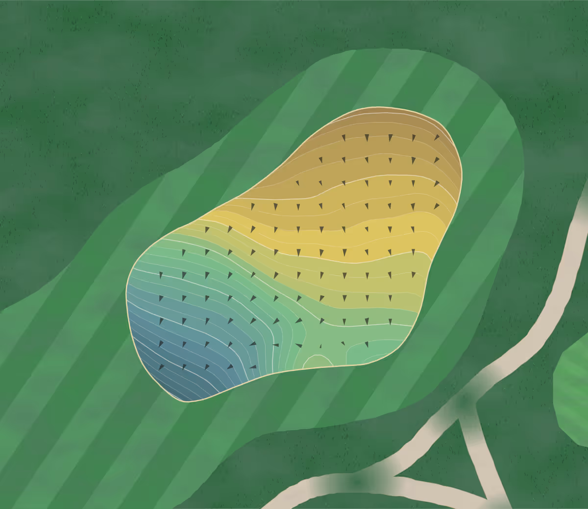 Green contour map of Mohican Hills in Ohio, United States — 324 elevation contours at a 3-inch interval with fall-line arrows, traced from 1-meter lidar