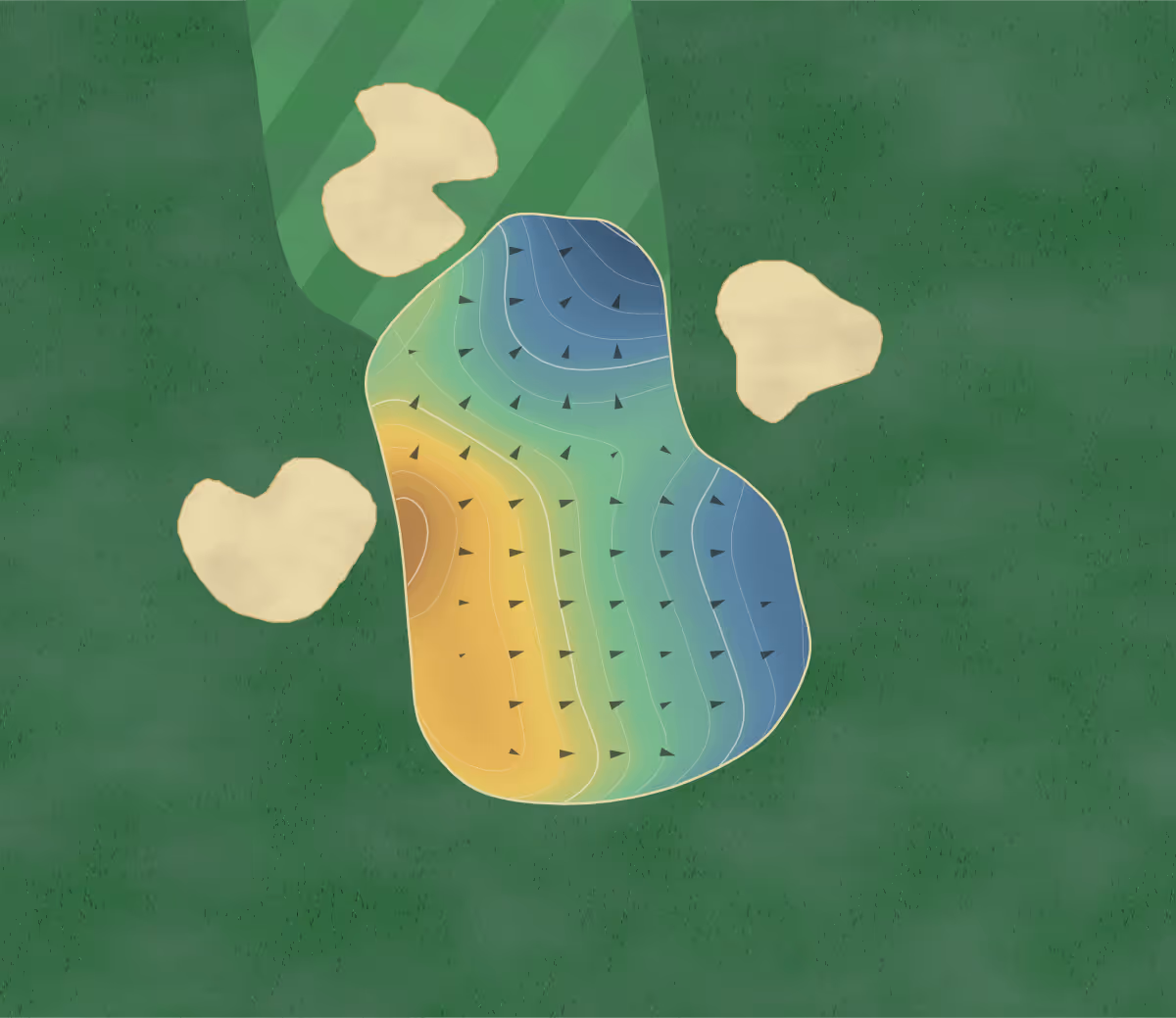 Green contour map of Mona Vale in Mona Vale, Sydney, Australia — 190 elevation contours at a 8-centimeter interval with fall-line arrows, traced from 1-meter lidar