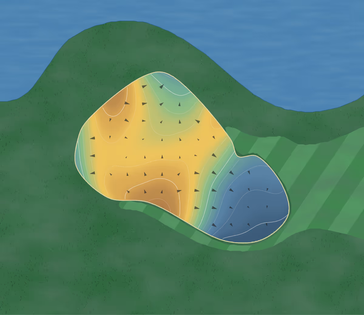 Green contour map of Montgomery in Montgomery, Alabama: 185 elevation contours at a 3-inch interval with fall-line arrows, traced from 1-meter lidar