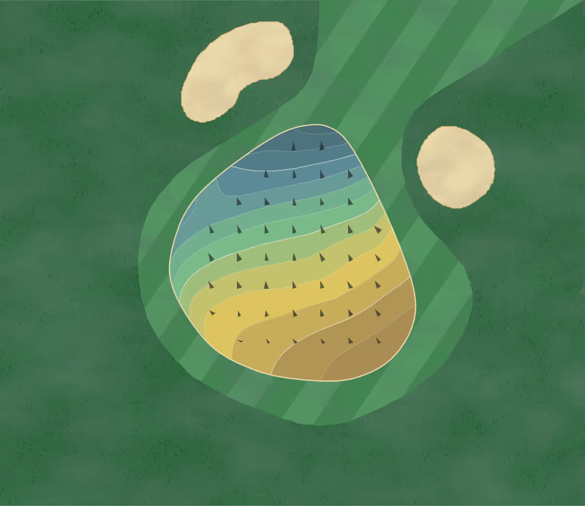 Green contour map of Monticello in Monticello, Illinois — 98 elevation contours at a 3-inch interval with fall-line arrows, traced from 1-meter lidar