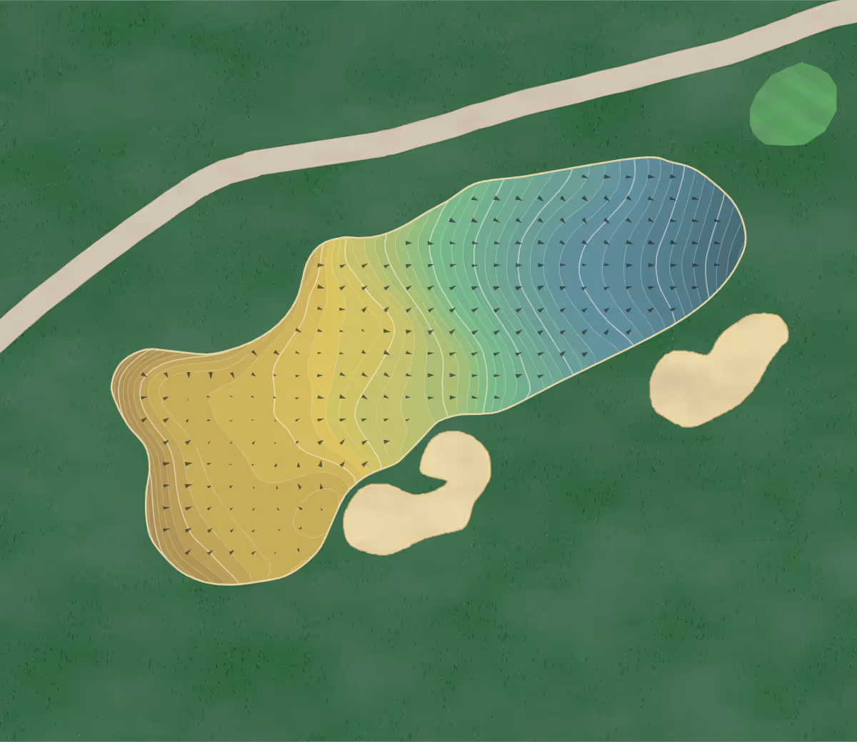 Green contour map of Montreux Golf in Reno, Nevada — 264 elevation contours at a 3-inch interval with fall-line arrows, traced from 1-meter lidar