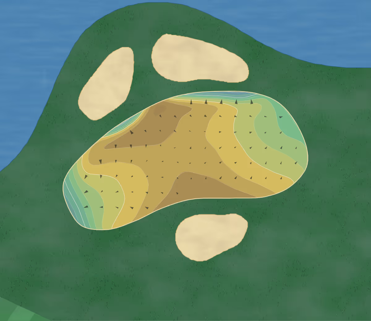 Green contour map of Moody Gardens in Galveston, Texas — 141 elevation contours at a 3-inch interval with fall-line arrows, traced from 1-meter lidar