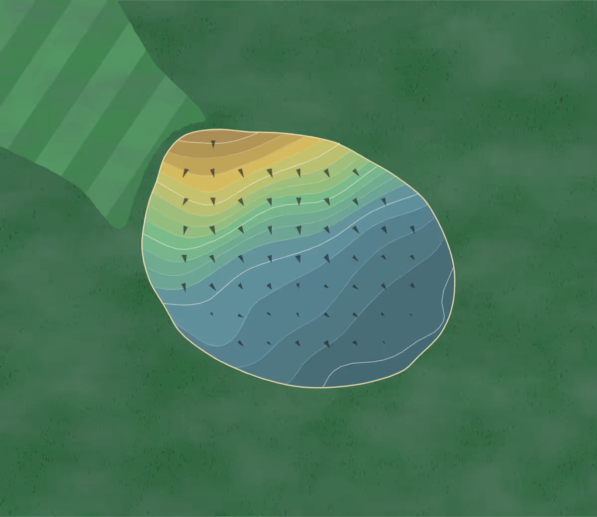 Green contour map of Moon GC in Moon, Pennsylvania — 186 elevation contours at a 3-inch interval with fall-line arrows, traced from 1-meter lidar