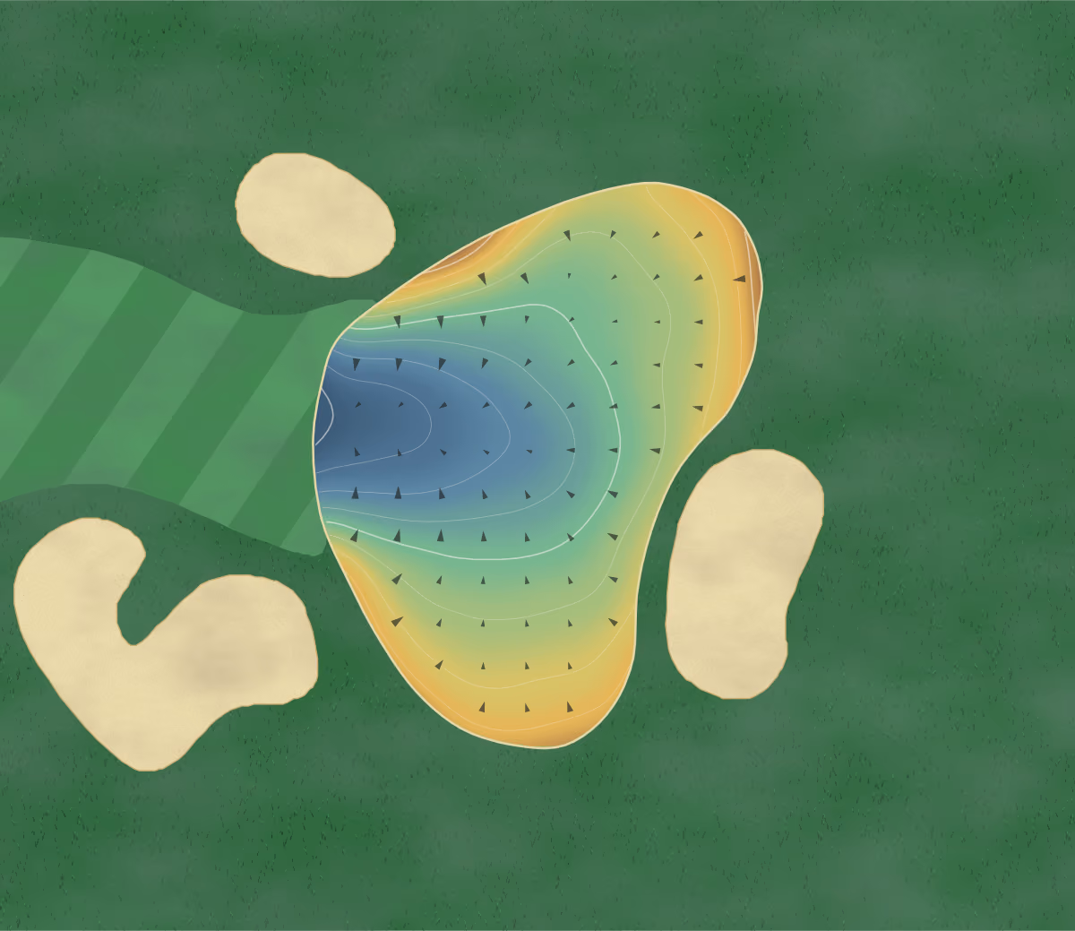 Green contour map of Moon Valley in Phoenix, Arizona: 9 elevation contours at a 3-inch interval with fall-line arrows, traced from 1-meter lidar