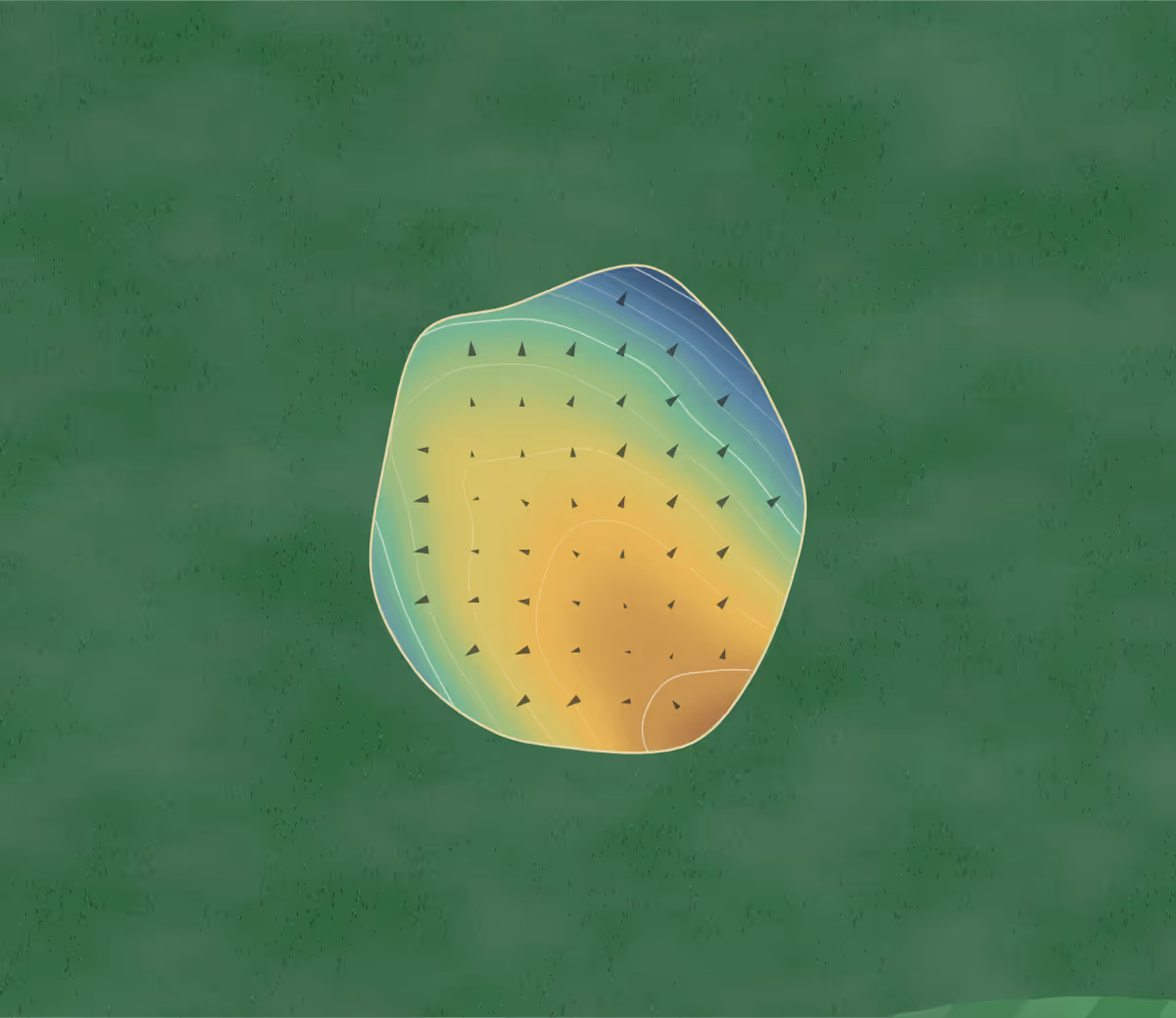 Green contour map of Moonbeam in Moonbean, Canada: 66 elevation contours at a 8-centimeter interval with fall-line arrows, traced from 1-meter lidar