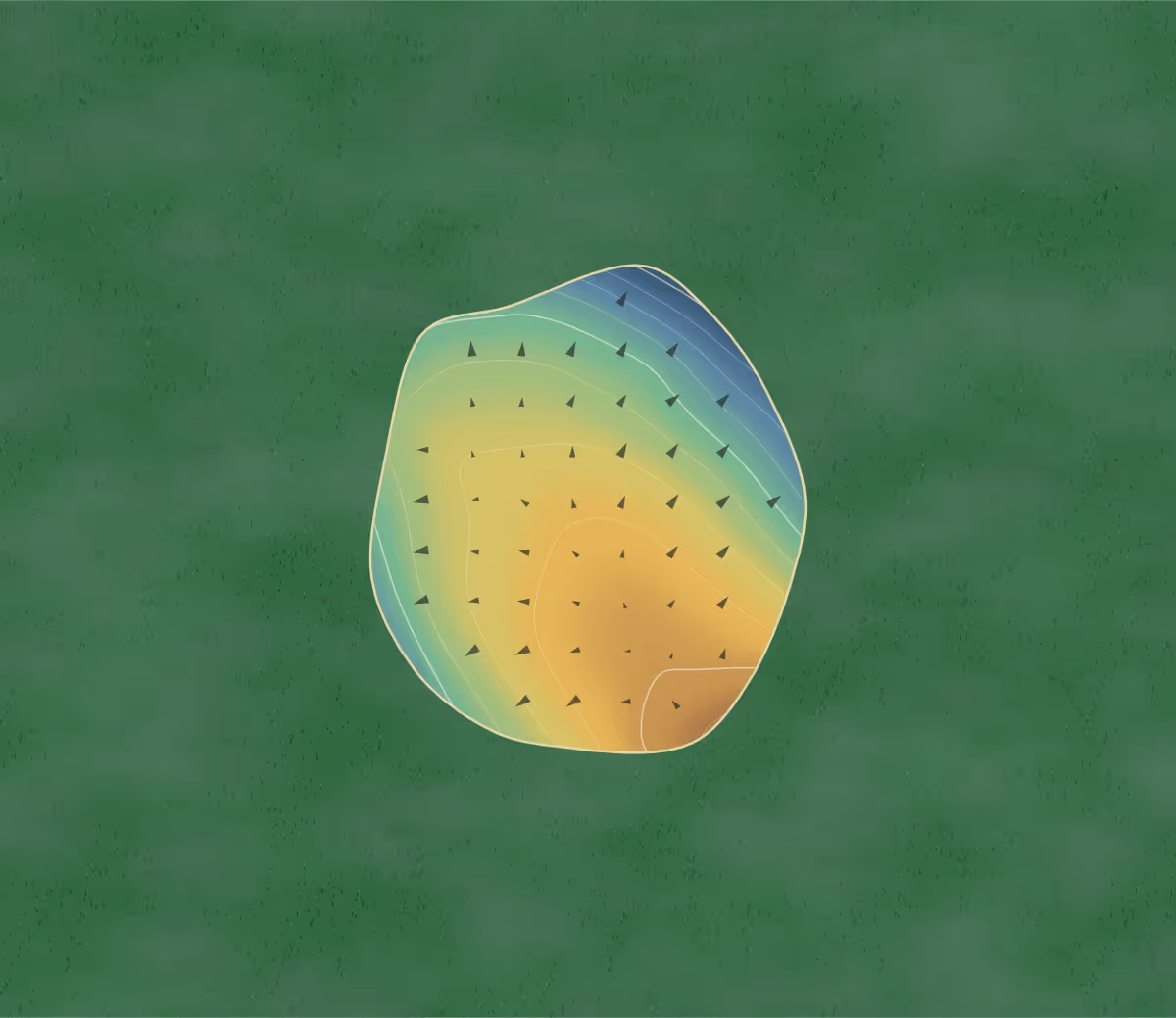 Green contour map of Moonbeam in Moonbean, Canada — 66 elevation contours at a 8-centimeter interval with fall-line arrows, traced from 1-meter lidar