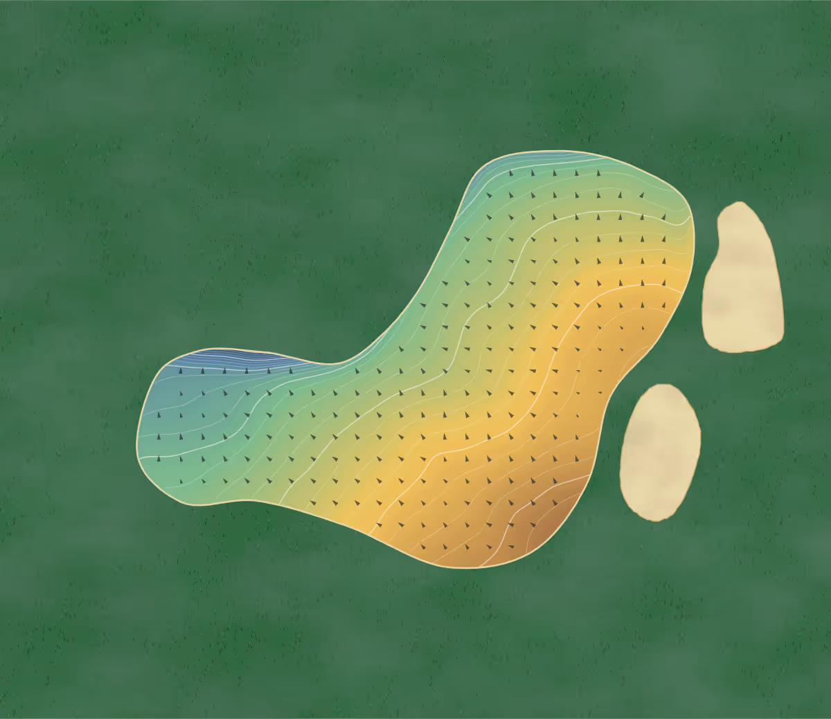 Green contour map of Moor Allerton in Leeds, England: 408 elevation contours at a 8-centimeter interval with fall-line arrows, traced from 1-meter lidar