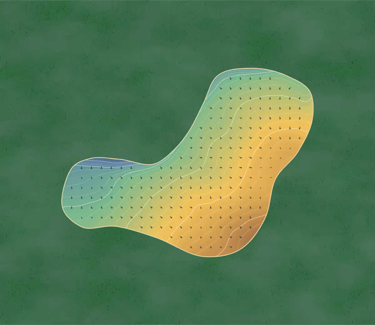 Green contour map of Moor Allerton in Leeds, England — 412 elevation contours at a 8-centimeter interval with fall-line arrows, traced from 1-meter lidar