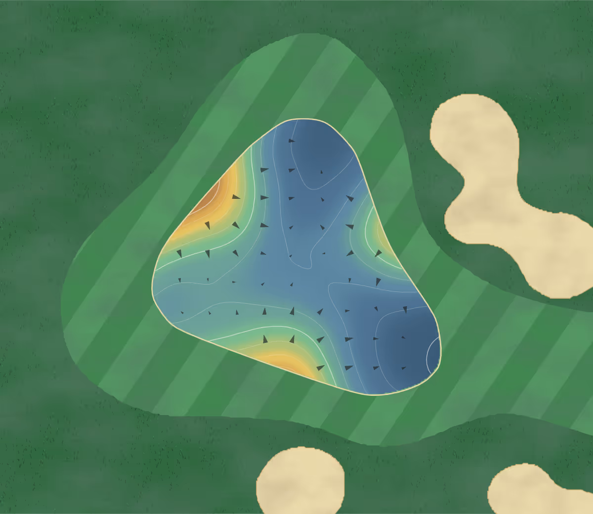 Green contour map of Moorpark in Moorpark, California — 132 elevation contours at a 3-inch interval with fall-line arrows, traced from 1-meter lidar