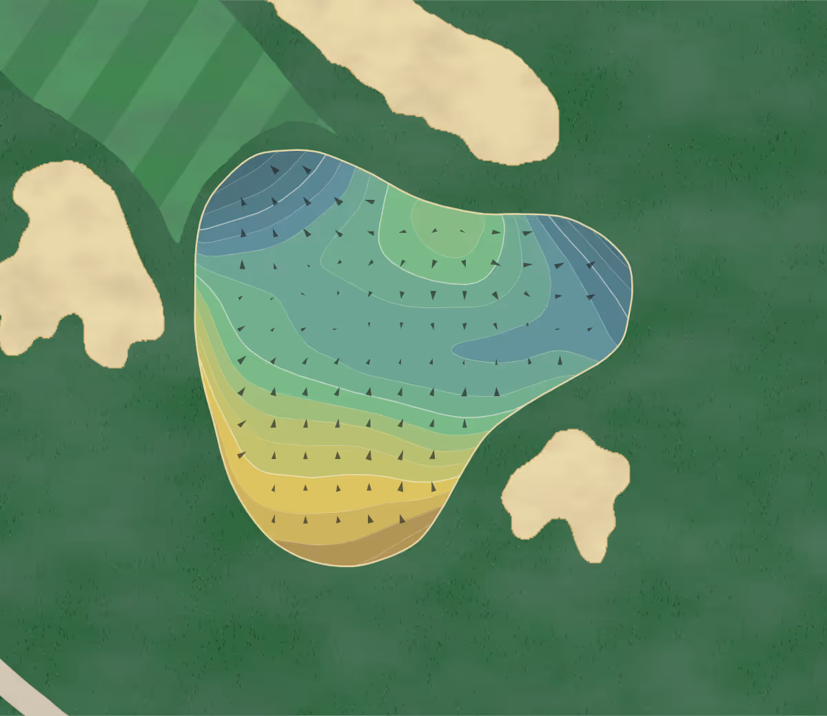 Green contour map of Back O' Beyond in Brewster, New York — 164 elevation contours at a 3-inch interval with fall-line arrows, traced from 1-meter lidar