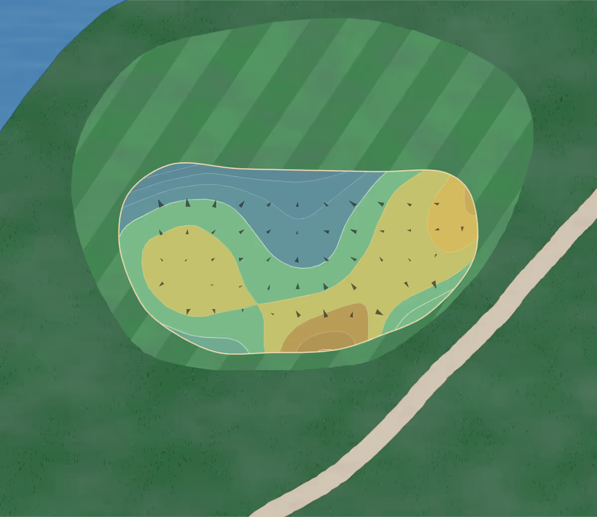 Green contour map of Morrilton CC in Morrilton, Arkansas — 163 elevation contours at a 3-inch interval with fall-line arrows, traced from 1-meter lidar
