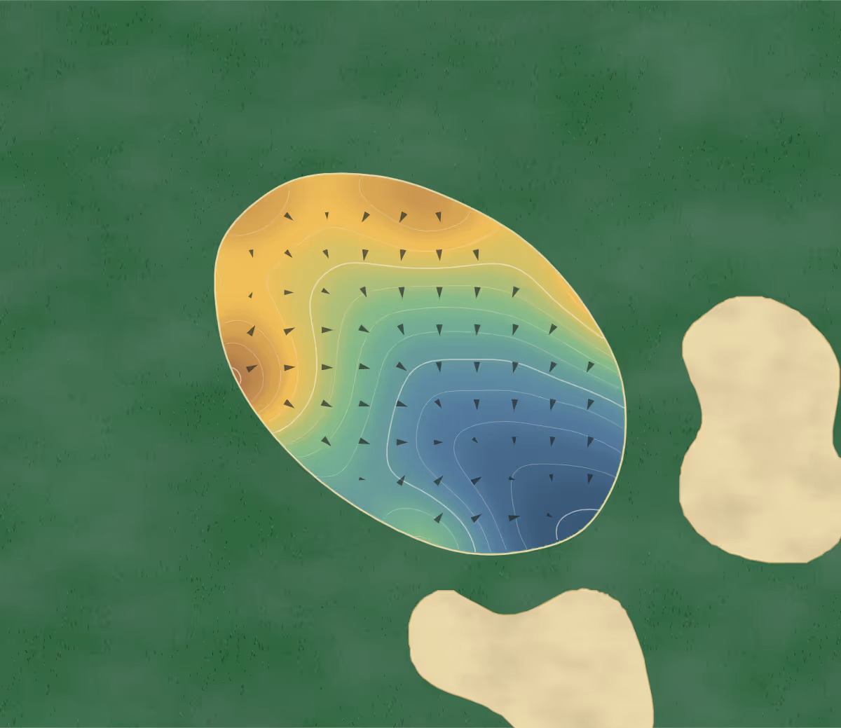 Green contour map of Morris Park in South Bend, Indiana — 170 elevation contours at a 3-inch interval with fall-line arrows, traced from 1-meter lidar
