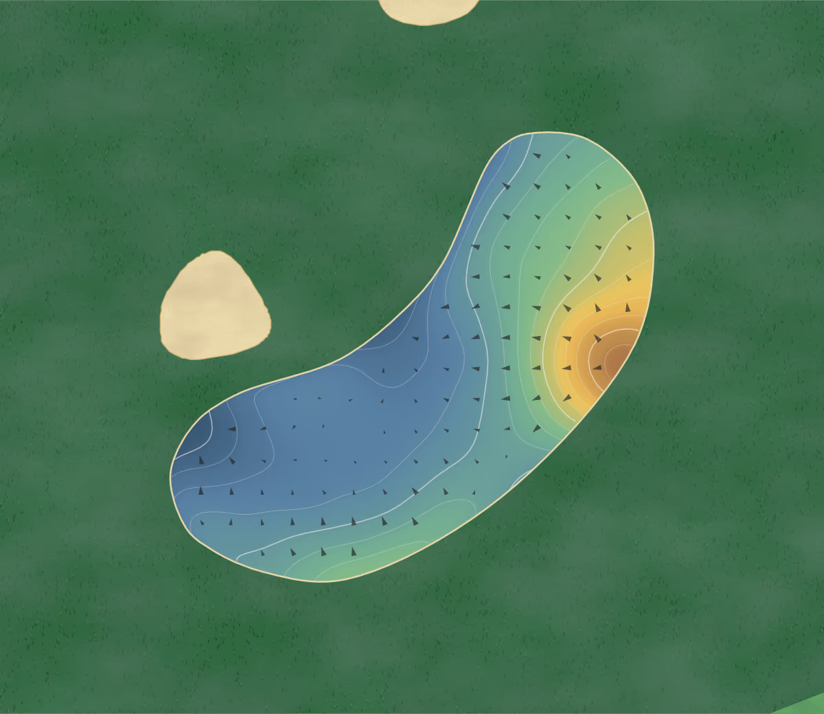 Green contour map of Mossy Oak in West Point, Mississippi: 49 elevation contours at a 3-inch interval with fall-line arrows, traced from 1-meter lidar