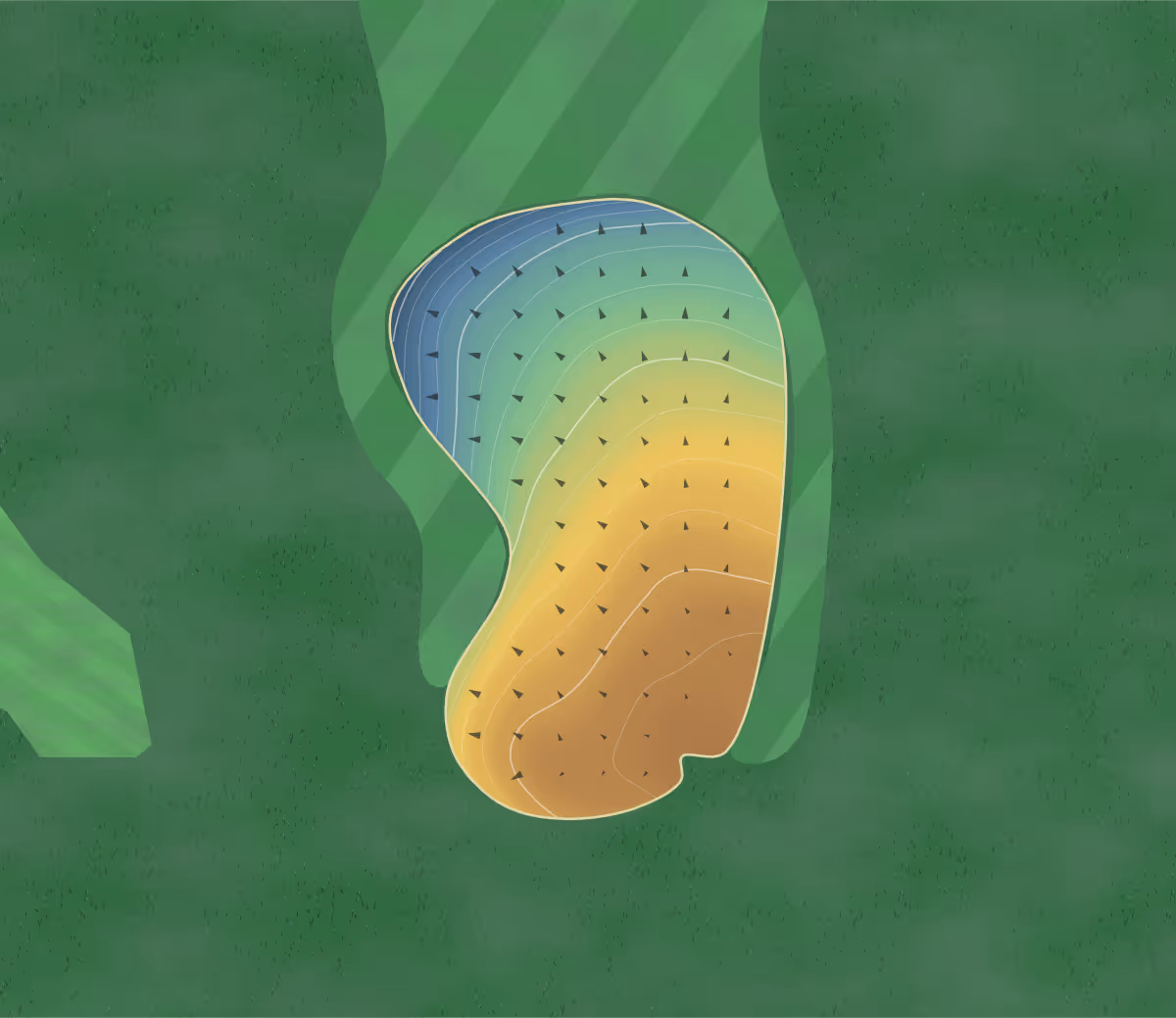 Green contour map of Mount Ayr in Mount Ayr, Iowa: 108 elevation contours at a 3-inch interval with fall-line arrows, traced from 1-meter lidar