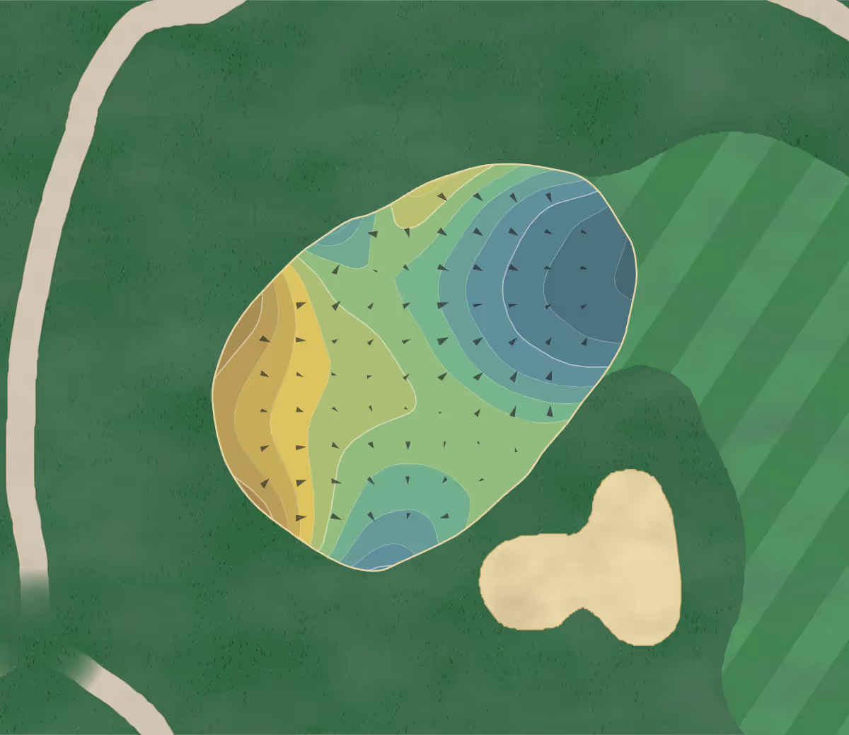 Green contour map of Mount Hawley in Peoria, Illinois — 220 elevation contours at a 3-inch interval with fall-line arrows, traced from 1-meter lidar