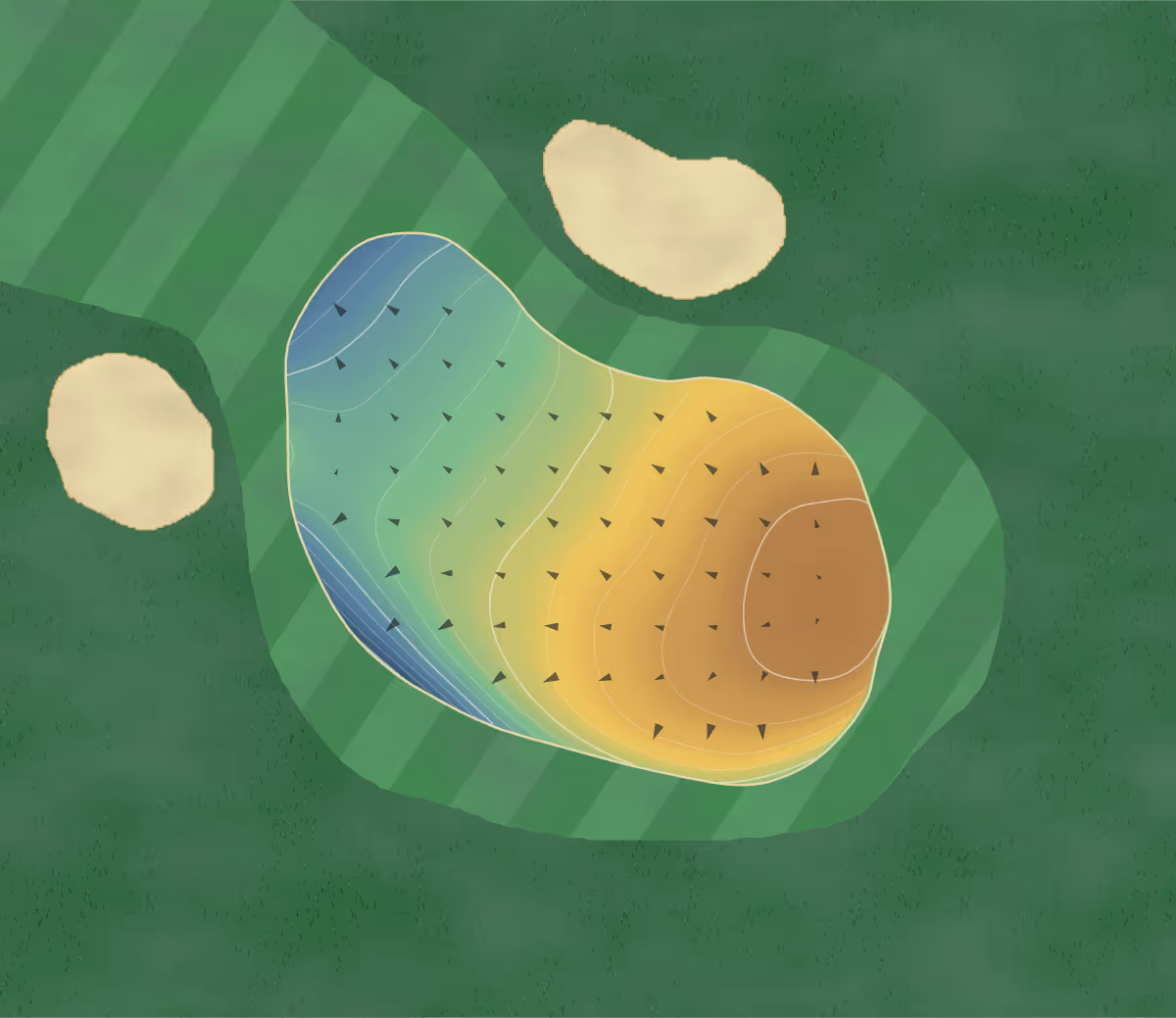 Green contour map of Mount Maunganui in Mount Maunganui, New Zealand — 178 elevation contours at a 8-centimeter interval with fall-line arrows, traced from 1-meter lidar