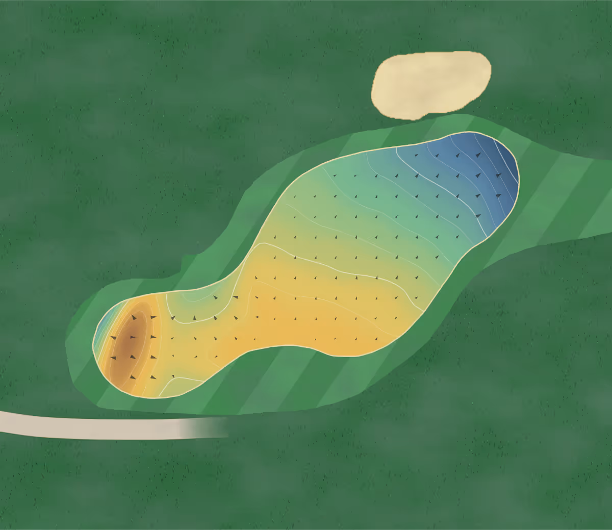 Green contour map of Mount Osmond in Adelaide, Australia — 184 elevation contours at a 8-centimeter interval with fall-line arrows, traced from 1-meter lidar