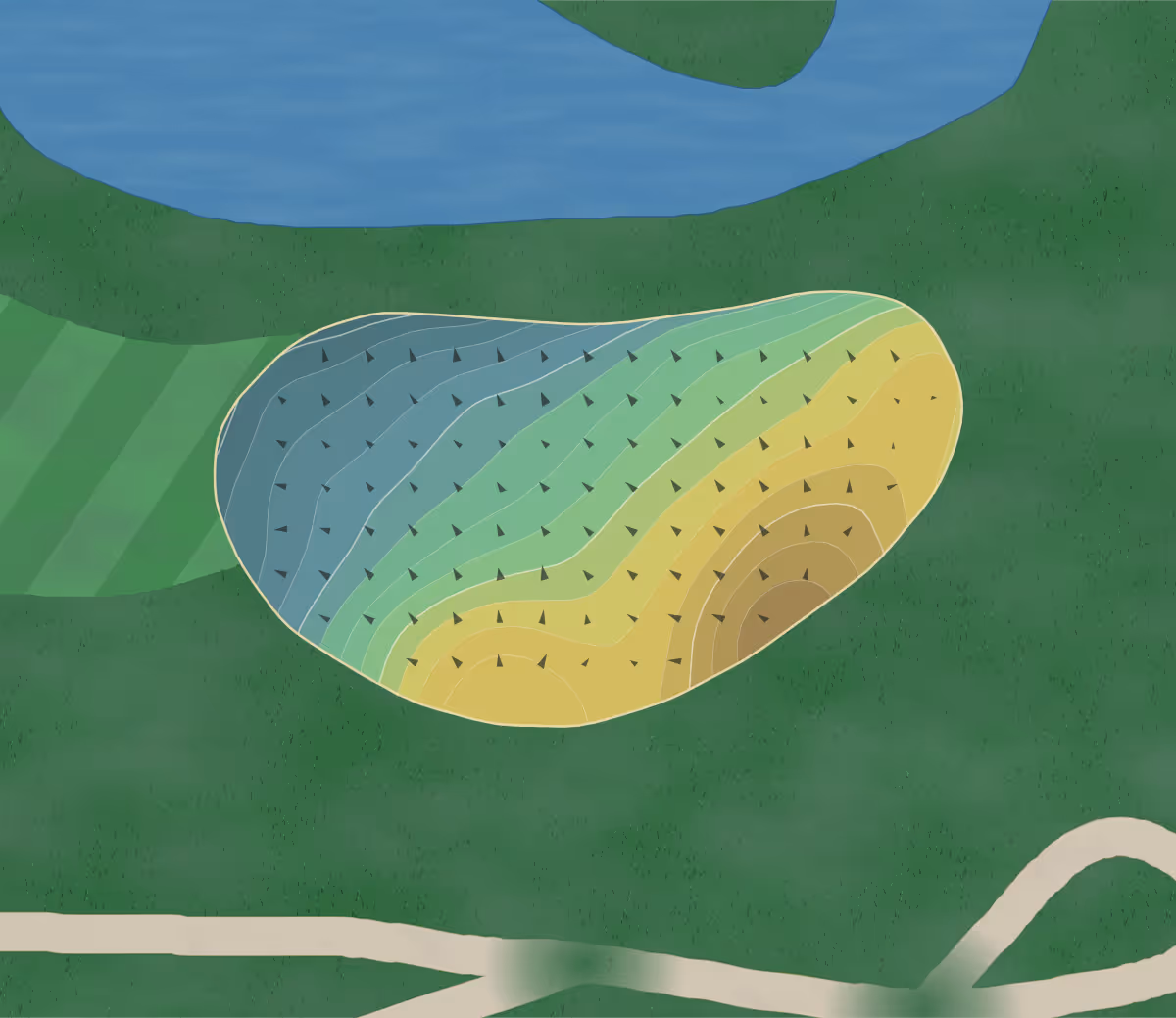 Green contour map of Mount Pleasant in Lowell, Massachusetts — 116 elevation contours at a 3-inch interval with fall-line arrows, traced from 1-meter lidar
