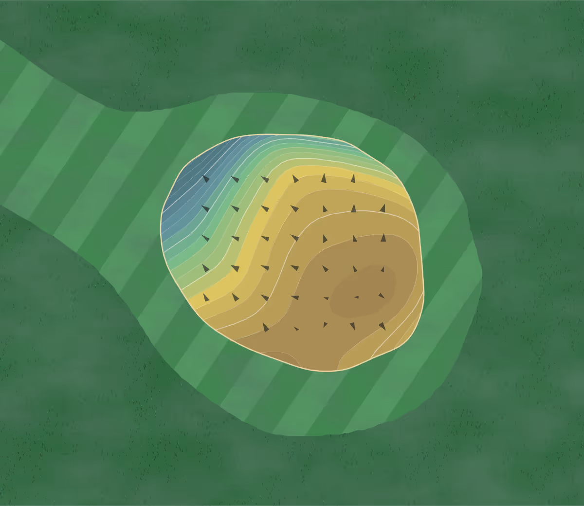 Green contour map of Mount Pleasant in Mt. Pleasant, Iowa — 108 elevation contours at a 3-inch interval with fall-line arrows, traced from 1-meter lidar
