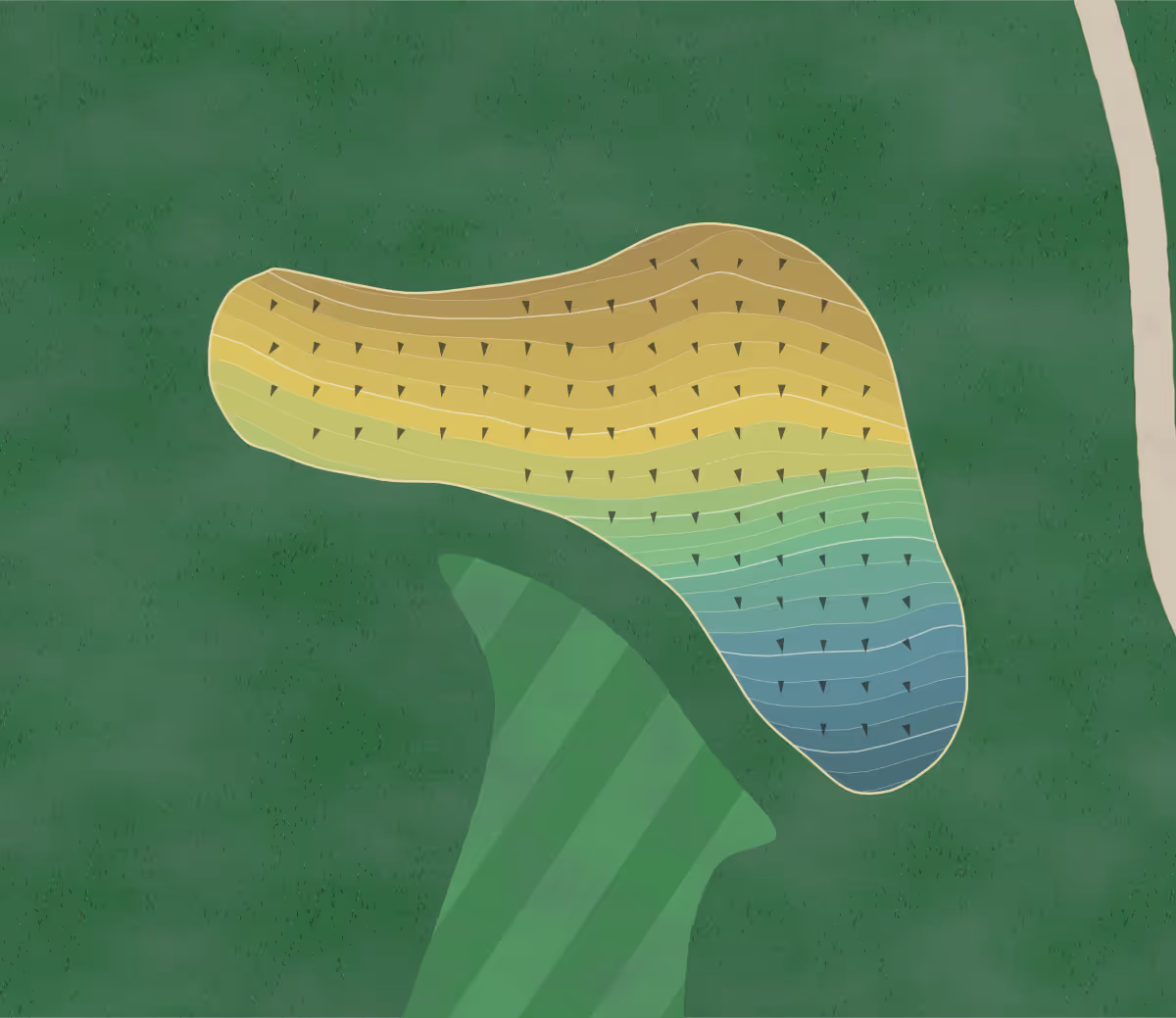 Green contour map of Mount Snow in West Dover, Vermont — 233 elevation contours at a 3-inch interval with fall-line arrows, traced from 1-meter lidar