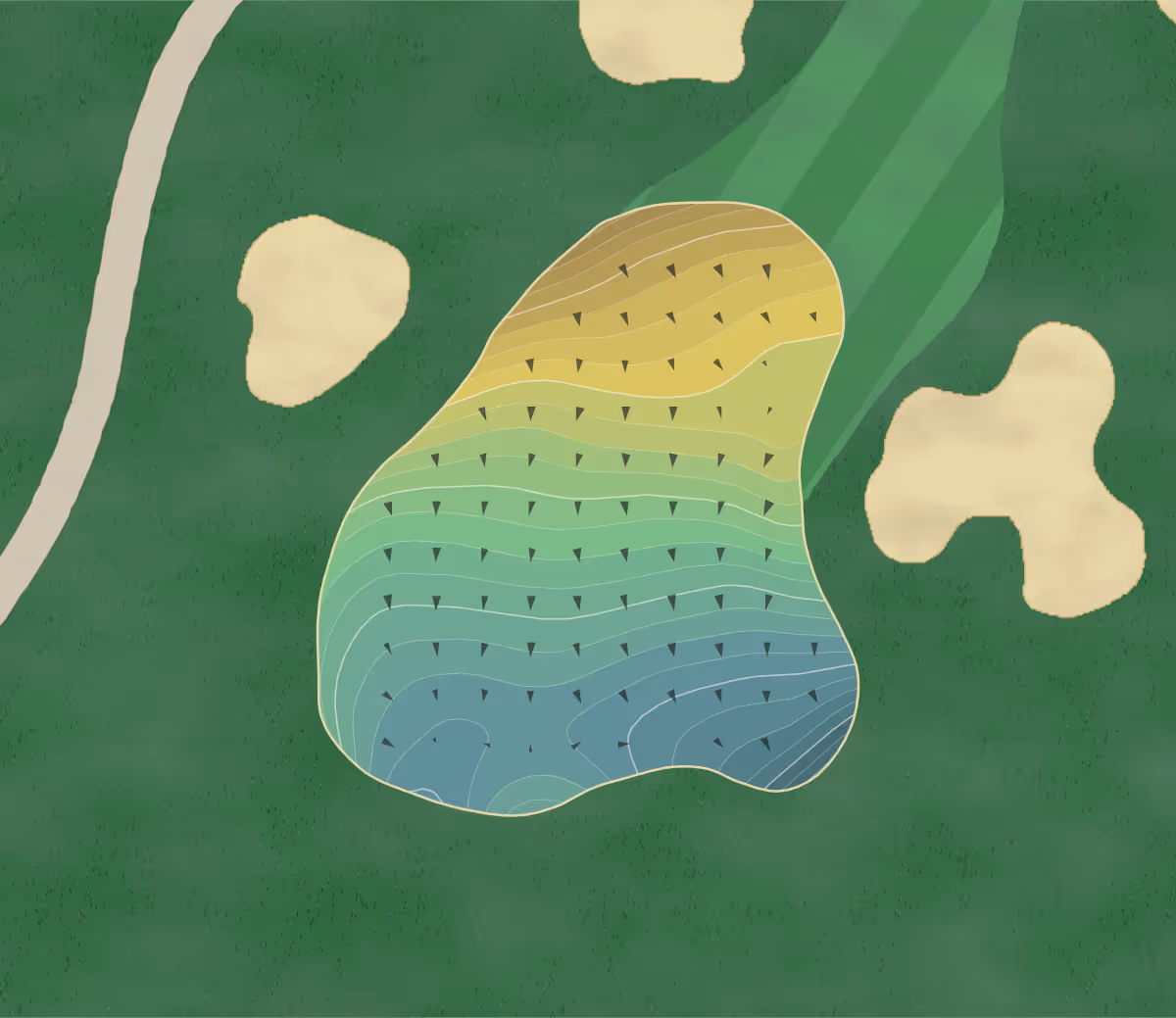 Green contour map of Mount Vintage in N. Augusta, South Carolina — 315 elevation contours at a 3-inch interval with fall-line arrows, traced from 1-meter lidar
