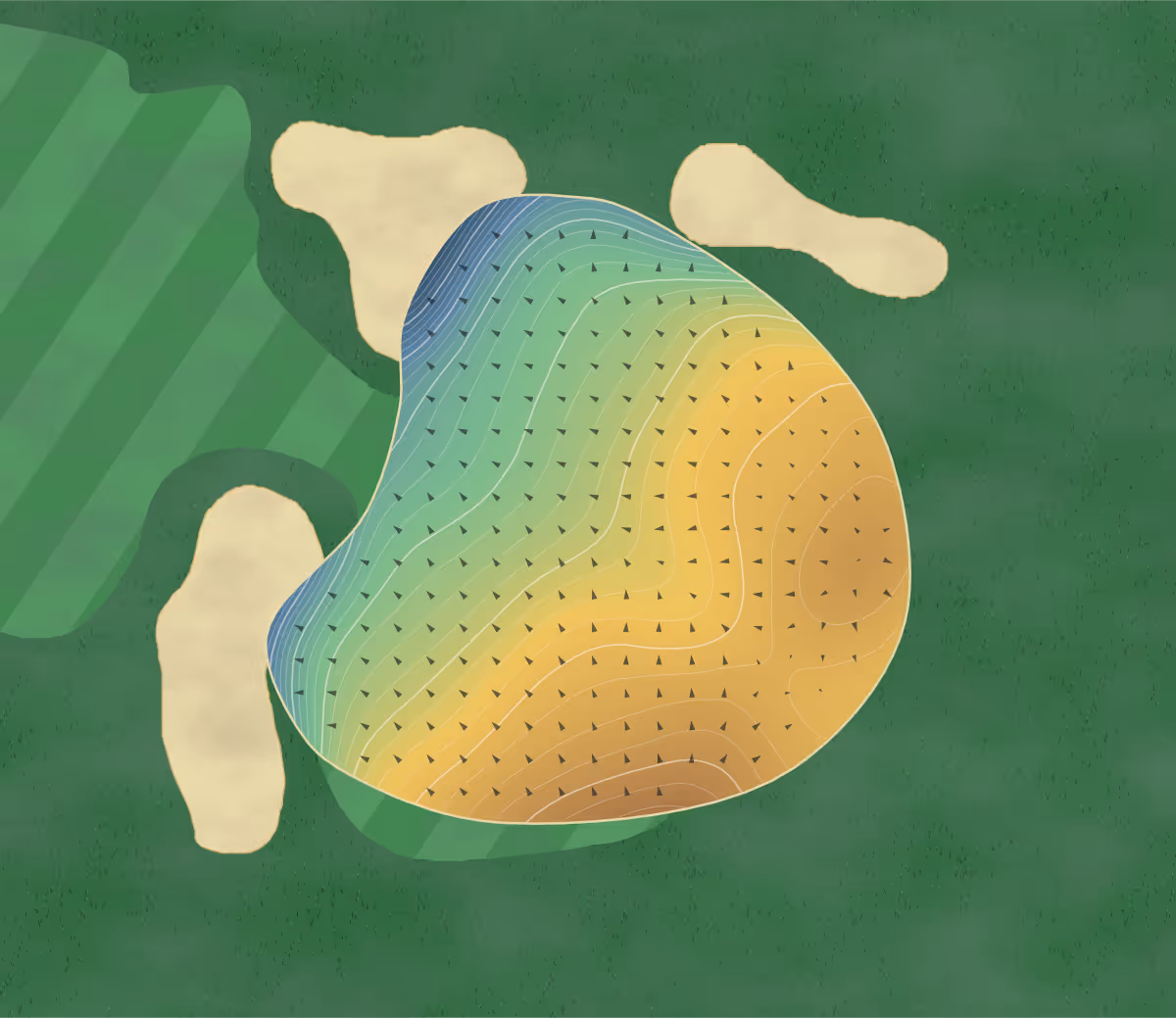 Green contour map of Mount Wolseley in Tullow, Ireland: 314 elevation contours at a 8-centimeter interval with fall-line arrows, traced from 1-meter lidar