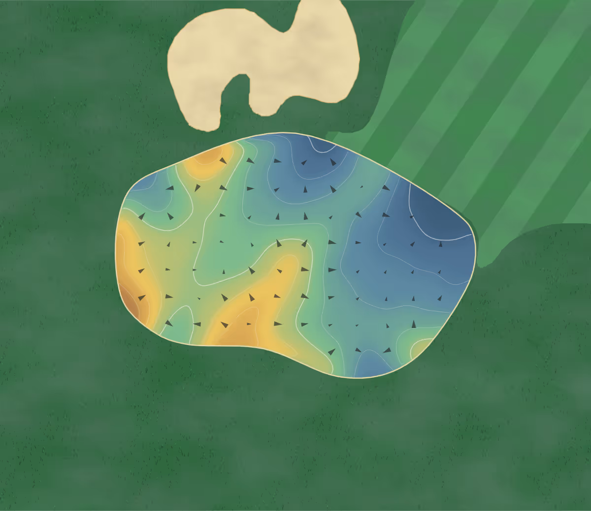 Green contour map of Mountain Brook in Mountain Brook, Alabama: 190 elevation contours at a 3-inch interval with fall-line arrows, traced from 1-meter lidar