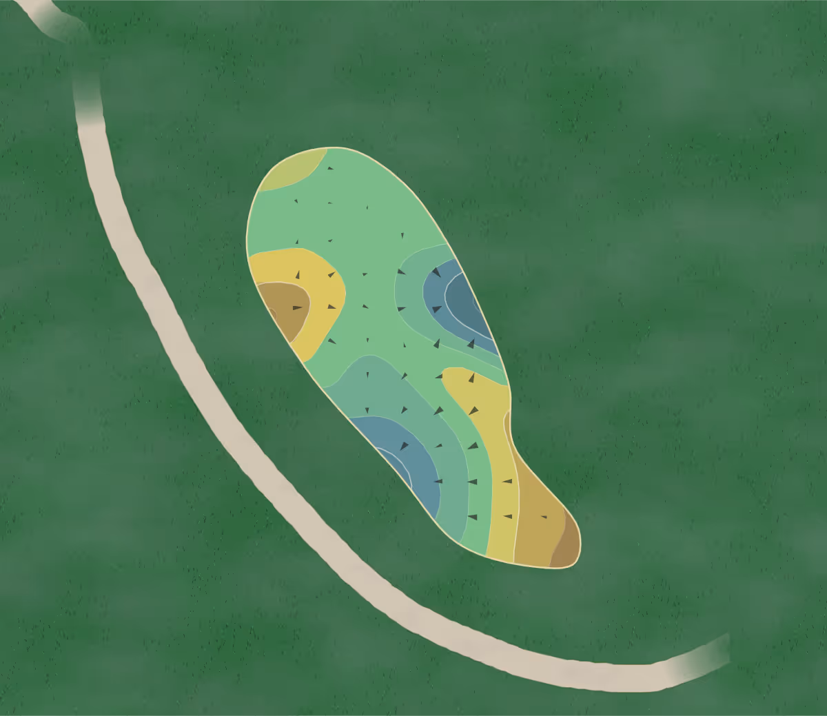 Green contour map of Mountain Shadows in Paradise Valley, Arizona — 21 elevation contours at a 3-inch interval with fall-line arrows, traced from 1-meter lidar
