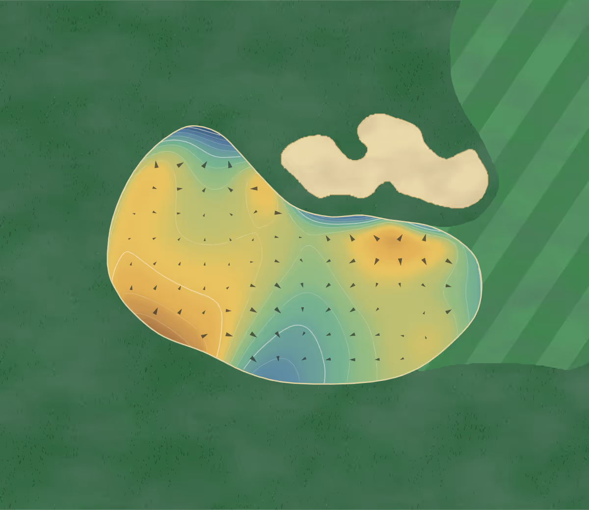 Green contour map of Mountaintop Golf in Cashiers, North Carolina — 317 elevation contours at a 3-inch interval with fall-line arrows, traced from 1-meter lidar