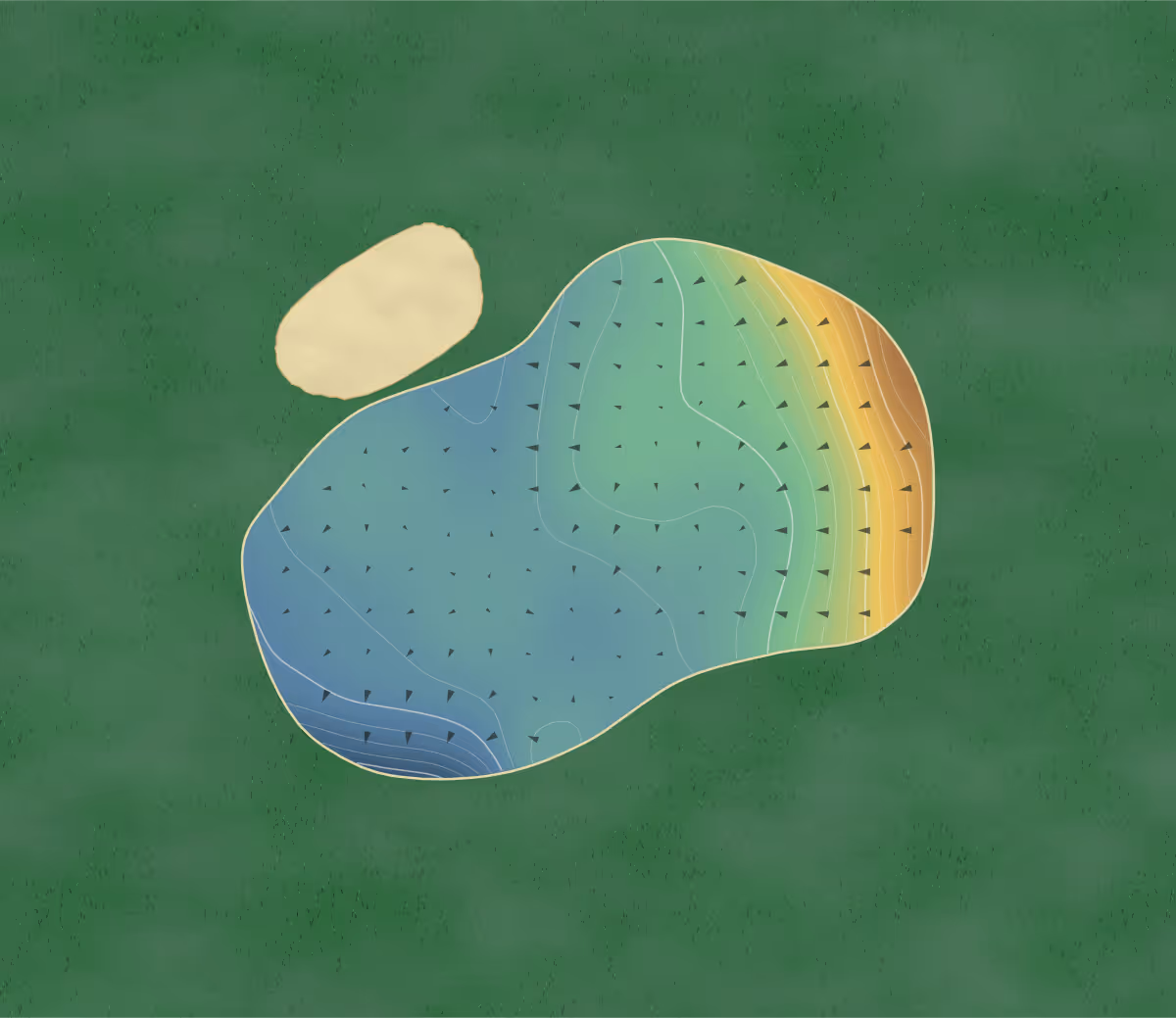 Green contour map of Mountrath in Mountrath, Ireland: 141 elevation contours at a 8-centimeter interval with fall-line arrows, traced from 1-meter lidar