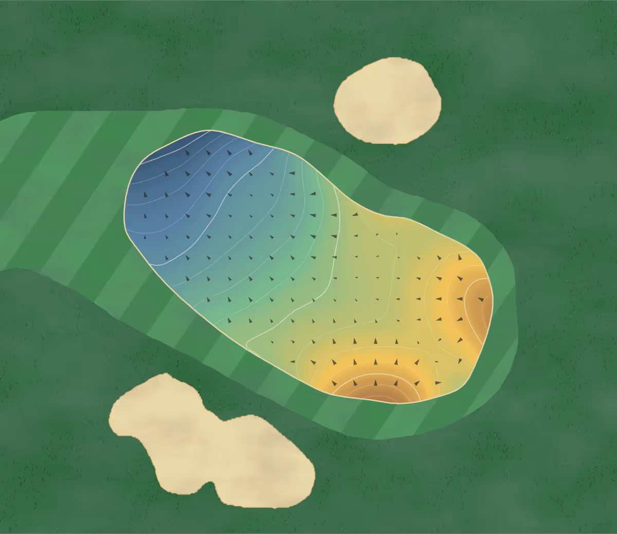 Green contour map of Moyvalley in Moyvalley, Ireland: 37 elevation contours at a 8-centimeter interval with fall-line arrows, traced from 1-meter lidar