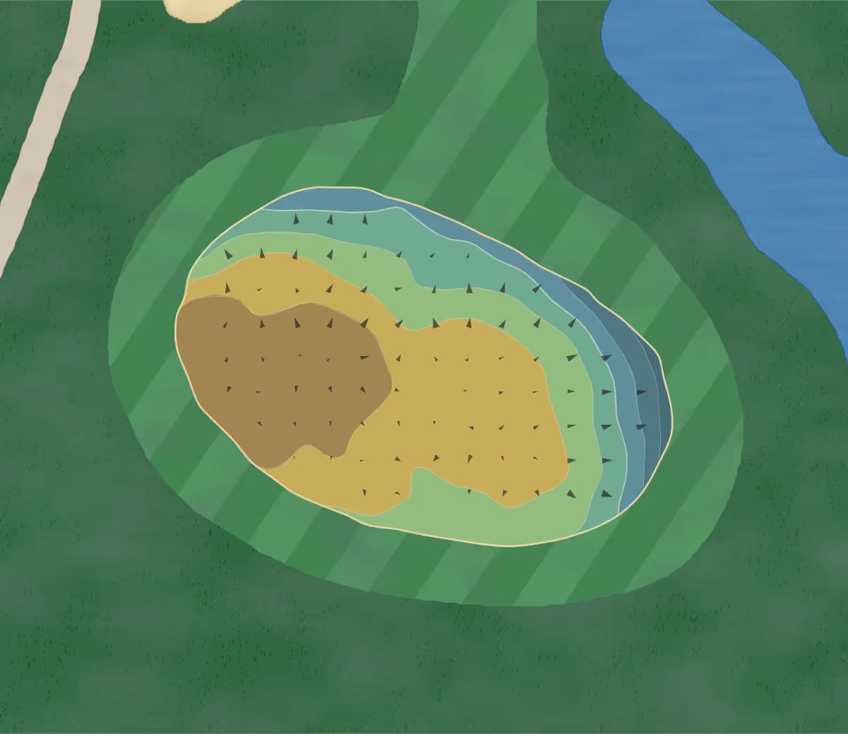 Green contour map of Munoscong in Michigan, United States — 7 elevation contours at a 3-inch interval with fall-line arrows, traced from 1-meter lidar