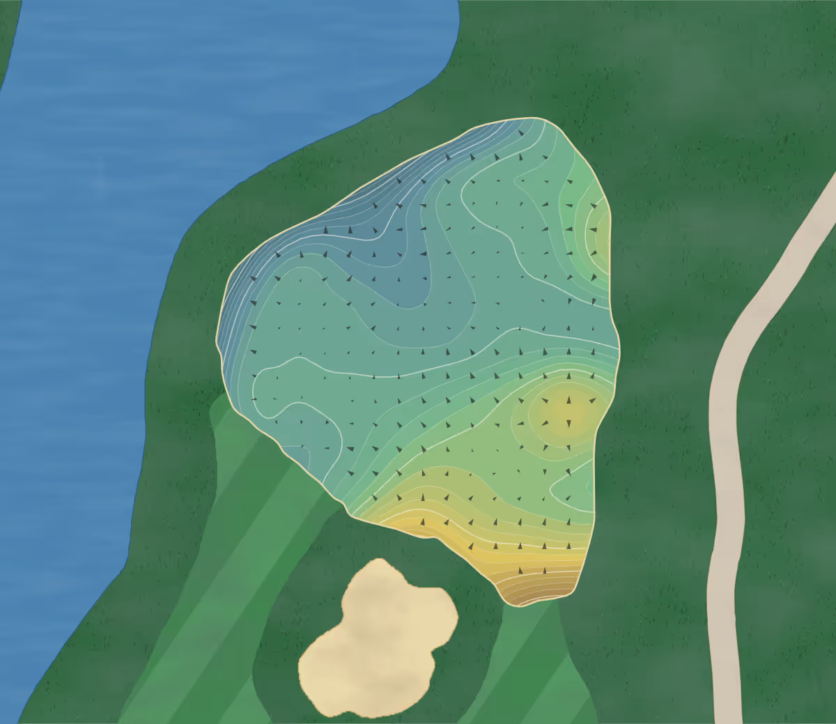 Green contour map of Murphy Creek in Aurora, Colorado — 332 elevation contours at a 3-inch interval with fall-line arrows, traced from 1-meter lidar
