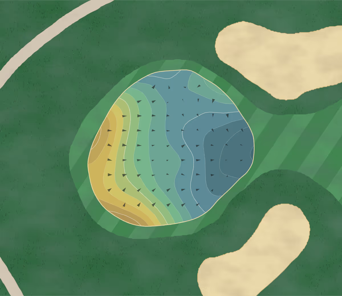 Green contour map of Muskego Lakes in Muskego, Wisconsin — 164 elevation contours at a 3-inch interval with fall-line arrows, traced from 1-meter lidar
