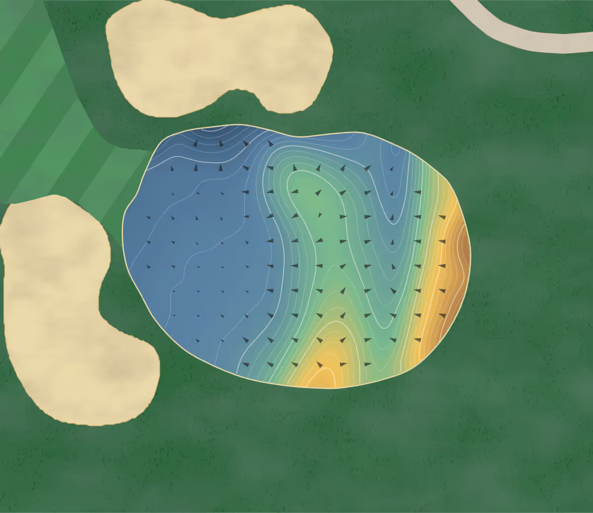 Green contour map of Muskoka Lakes in Port Carling, Canada — 325 elevation contours at a 8-centimeter interval with fall-line arrows, traced from 1-meter lidar