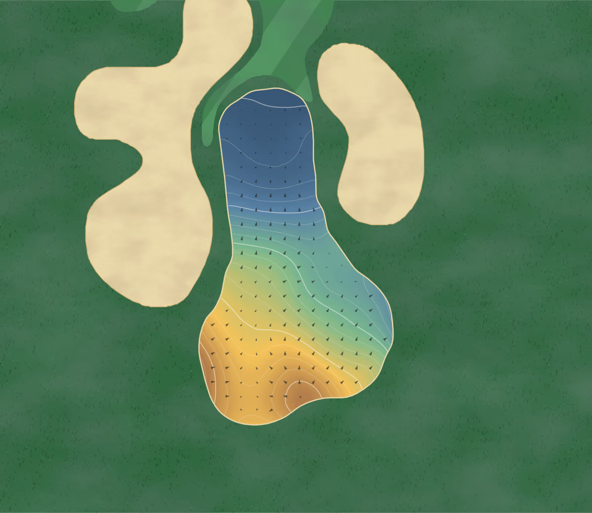 Green contour map of Naas Golf Club in Naas, Ireland: 41 elevation contours at a 8-centimeter interval with fall-line arrows, traced from 1-meter lidar