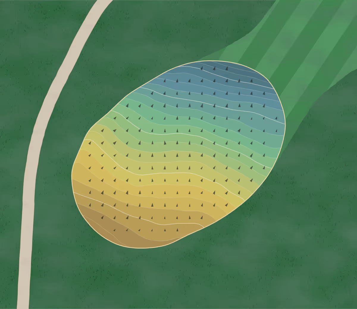 Green contour map of Naga Waukee in Pewaukee, Wisconsin — 259 elevation contours at a 3-inch interval with fall-line arrows, traced from 1-meter lidar