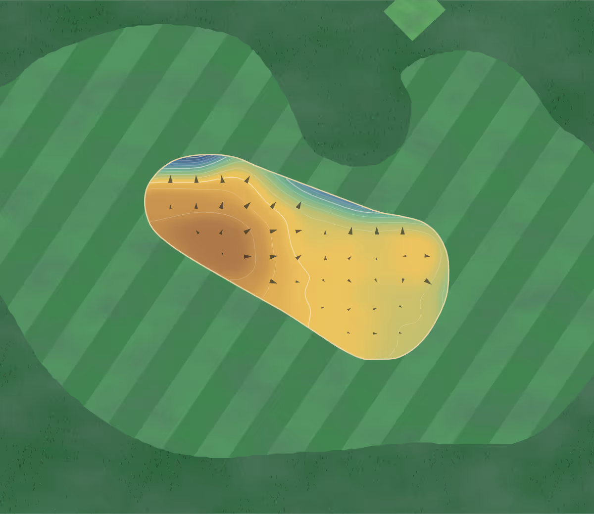 Green contour map of Nailcote Hall in Berkswell, England: 102 elevation contours at a 8-centimeter interval with fall-line arrows, traced from 1-meter lidar