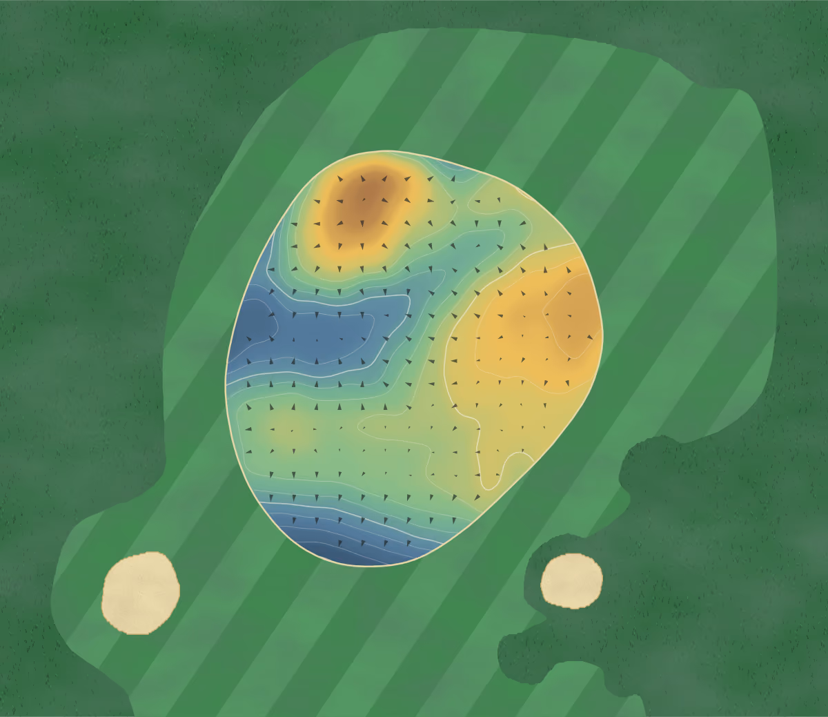 Green contour map of Nairn in Nairn, Scotland: 154 elevation contours at a 8-centimeter interval with fall-line arrows, traced from 1-meter lidar