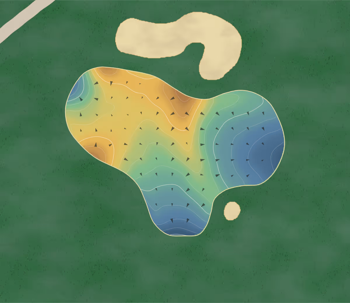 Green contour map of Nancy Lopez in Roswell, New Mexico — 223 elevation contours at a 3-inch interval with fall-line arrows, traced from 1-meter lidar