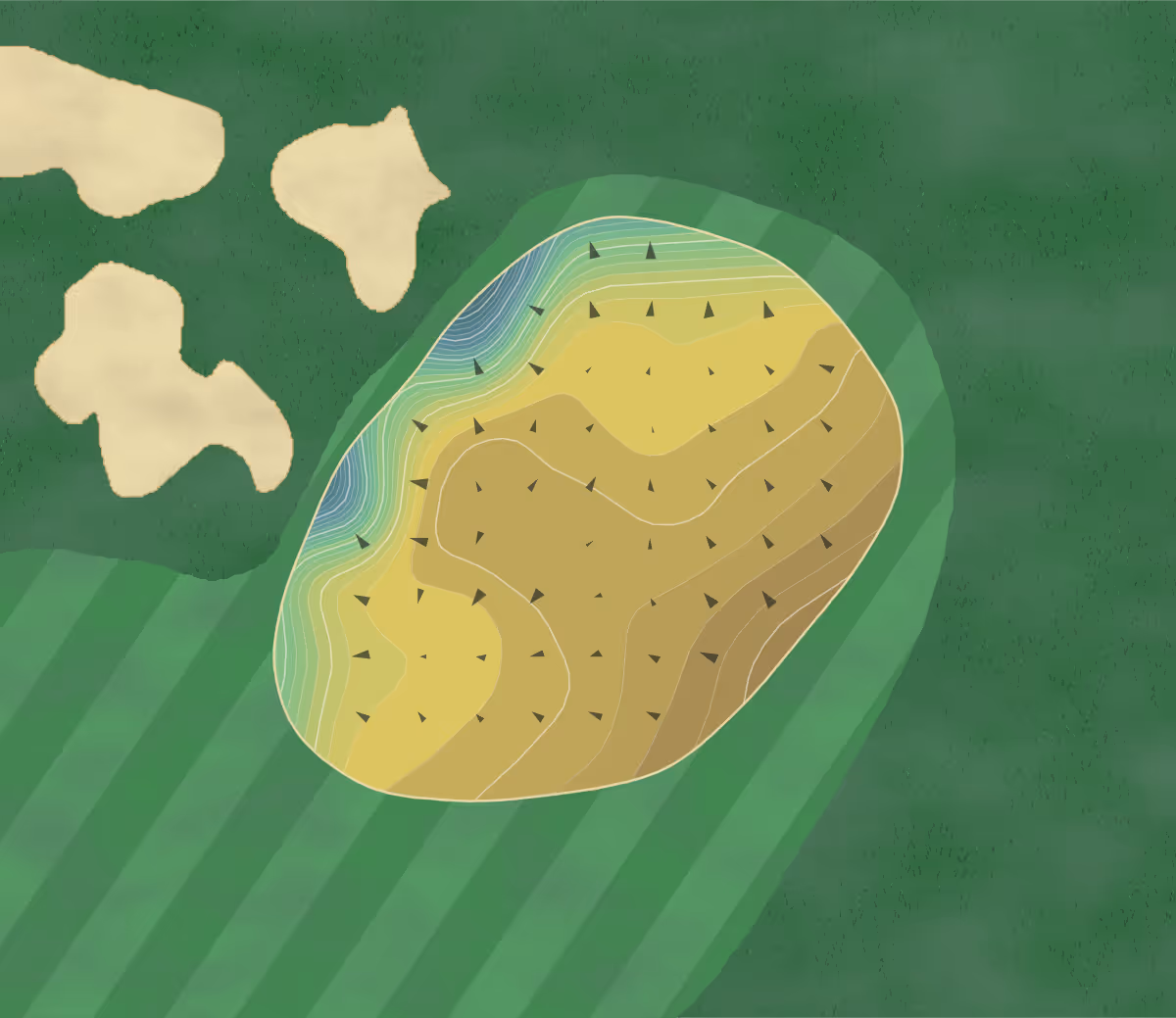 Green contour map of Nanea GC in Kailua-Kona, Hawaii — 400 elevation contours at a 3-inch interval with fall-line arrows, traced from 1-meter lidar