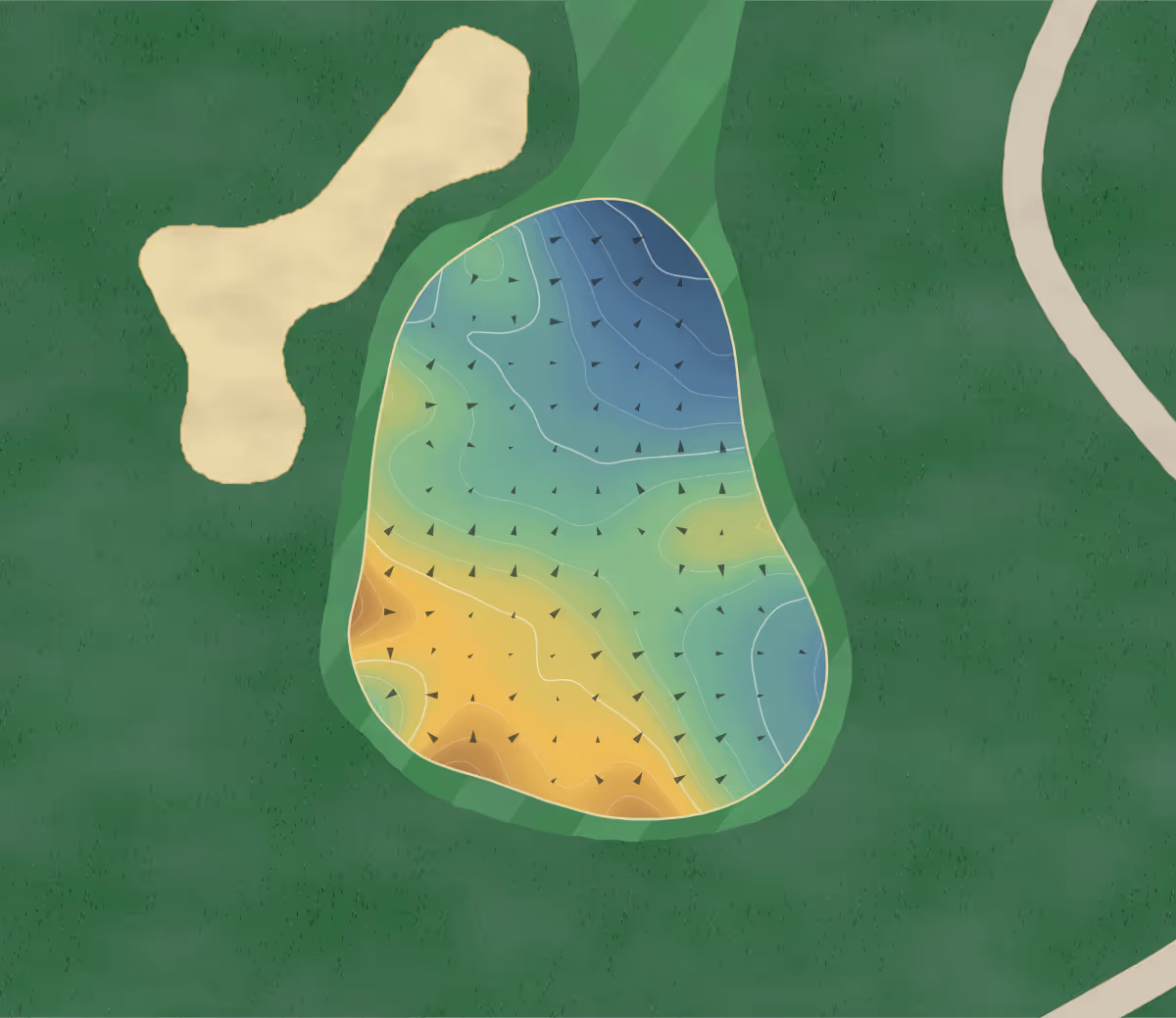 Green contour map of Naperbrook in Plainfield, Illinois — 216 elevation contours at a 3-inch interval with fall-line arrows, traced from 1-meter lidar