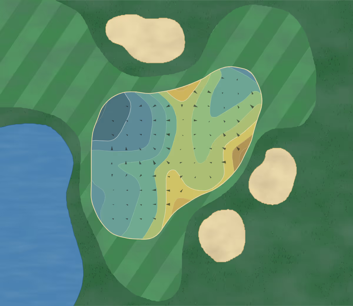 Green contour map of Nashawtuc CC in Concord, Massachusetts — 182 elevation contours at a 3-inch interval with fall-line arrows, traced from 1-meter lidar