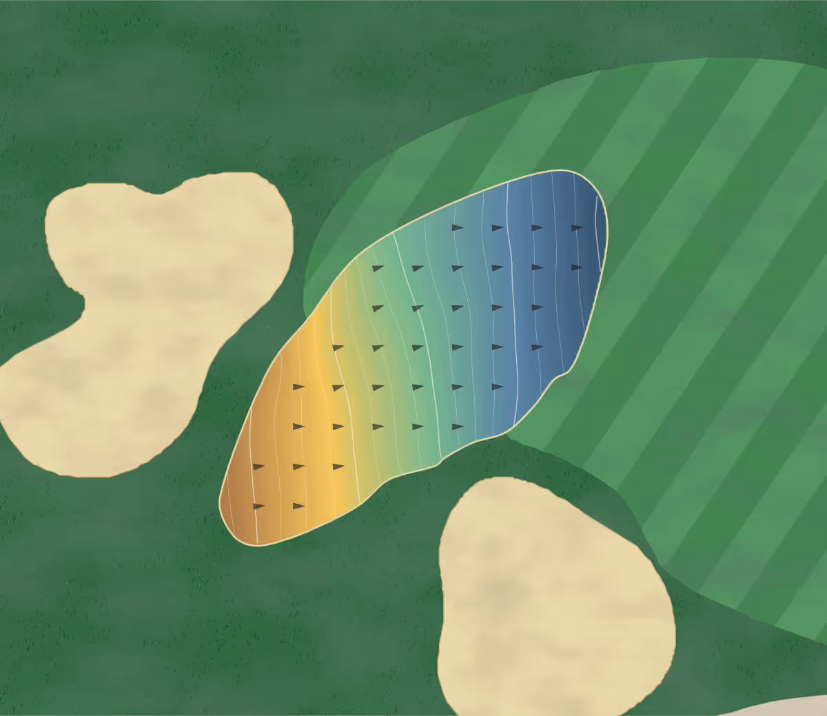 Green contour map of Nashville Golf in Nashville, Tennessee — 174 elevation contours at a 3-inch interval with fall-line arrows, traced from 1-meter lidar