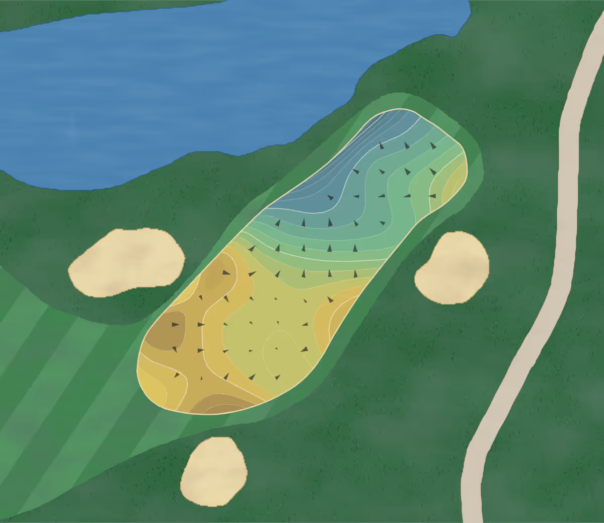 Green contour map of Native Oaks in Valley Center, California — 165 elevation contours at a 3-inch interval with fall-line arrows, traced from 1-meter lidar