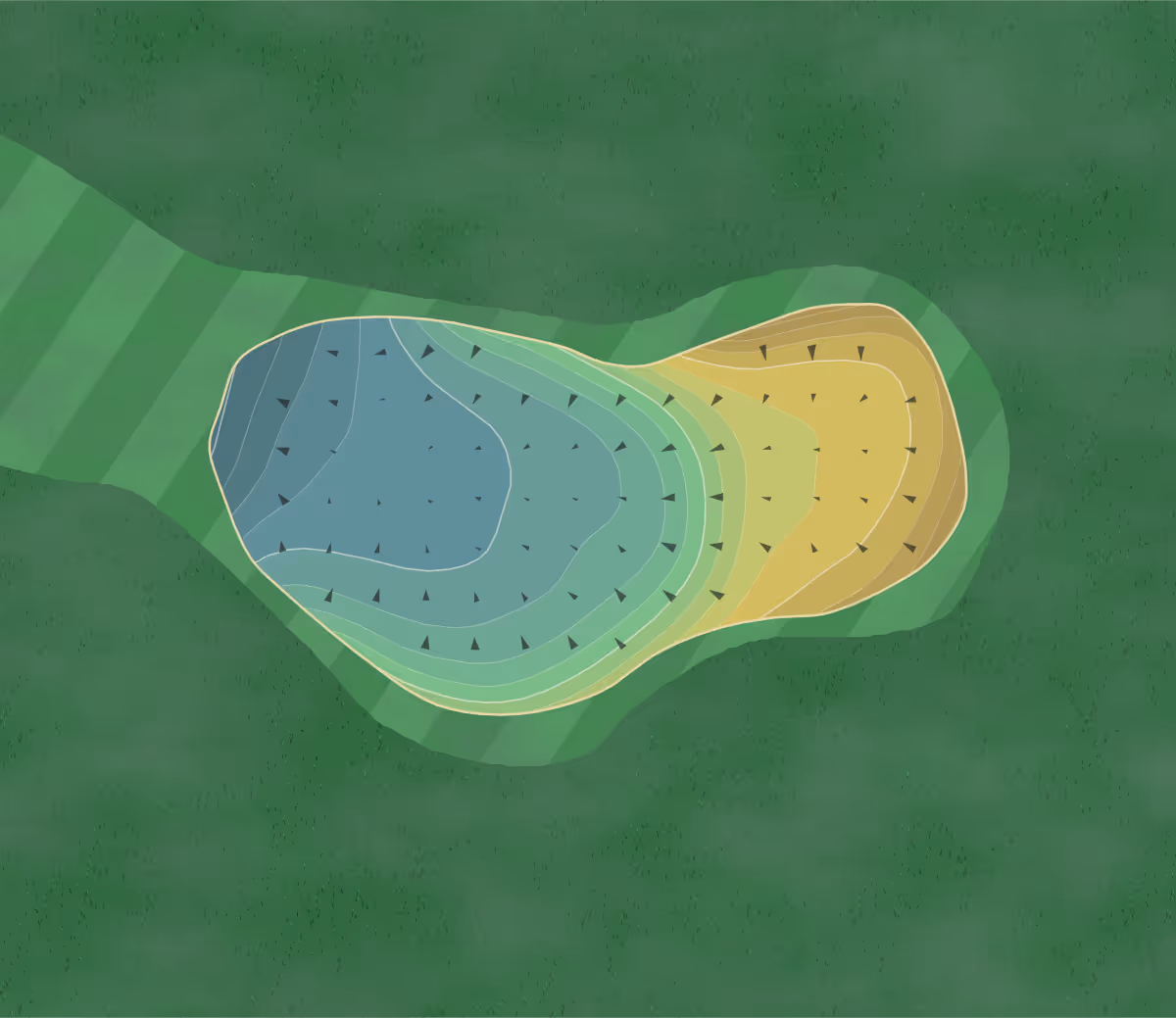 Green contour map of Navy Golf Seal Beach in Cypress, California — 95 elevation contours at a 3-inch interval with fall-line arrows, traced from 1-meter lidar