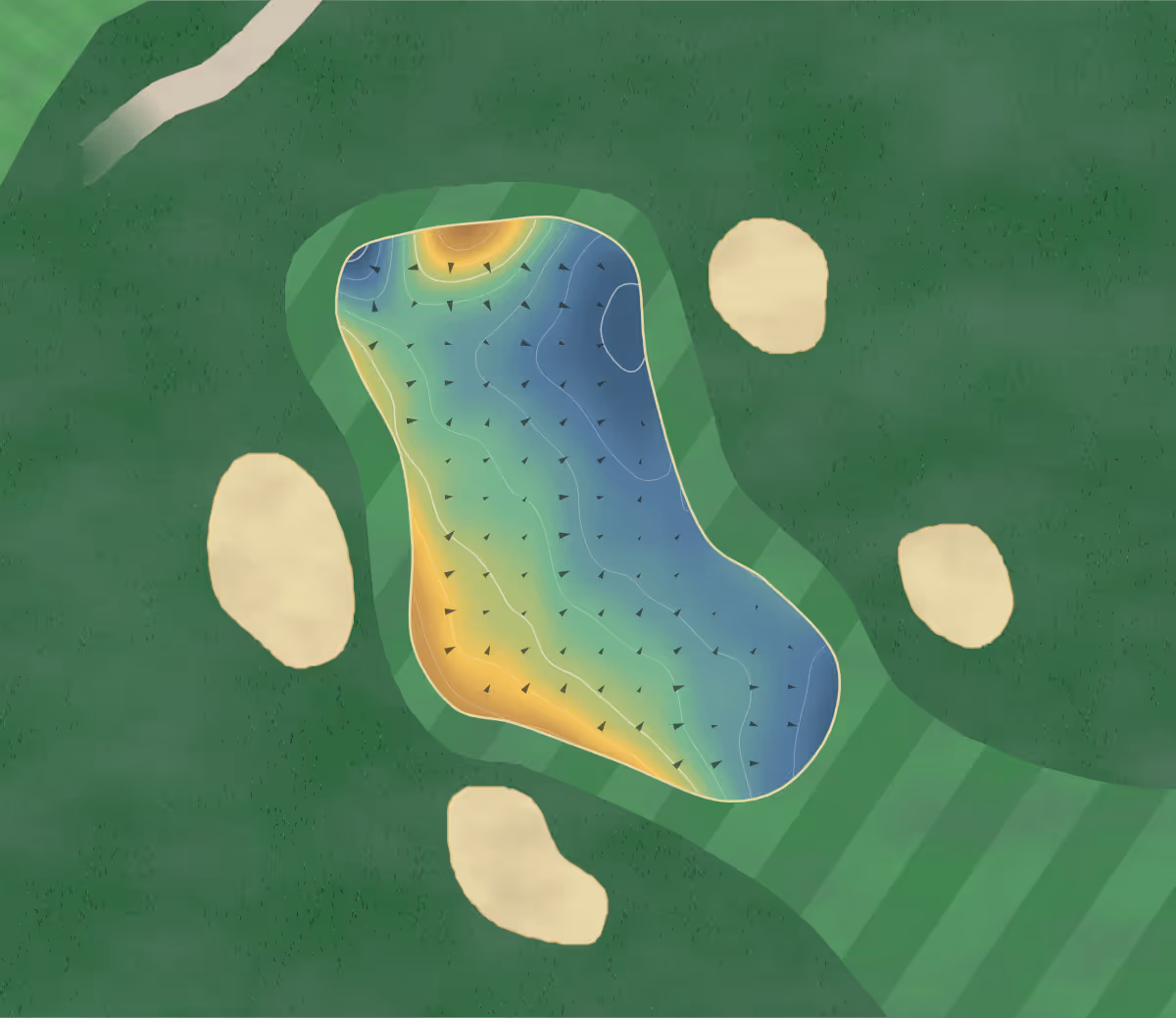 Green contour map of Nazeing in Nazeing, England: 97 elevation contours at a 8-centimeter interval with fall-line arrows, traced from 1-meter lidar