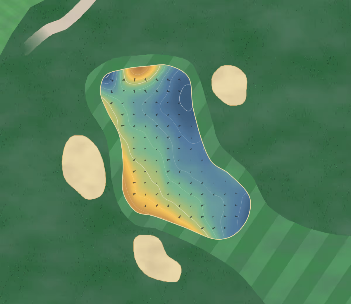 Green contour map of Nazeing in Nazeing, England — 81 elevation contours at a 8-centimeter interval with fall-line arrows, traced from 1-meter lidar