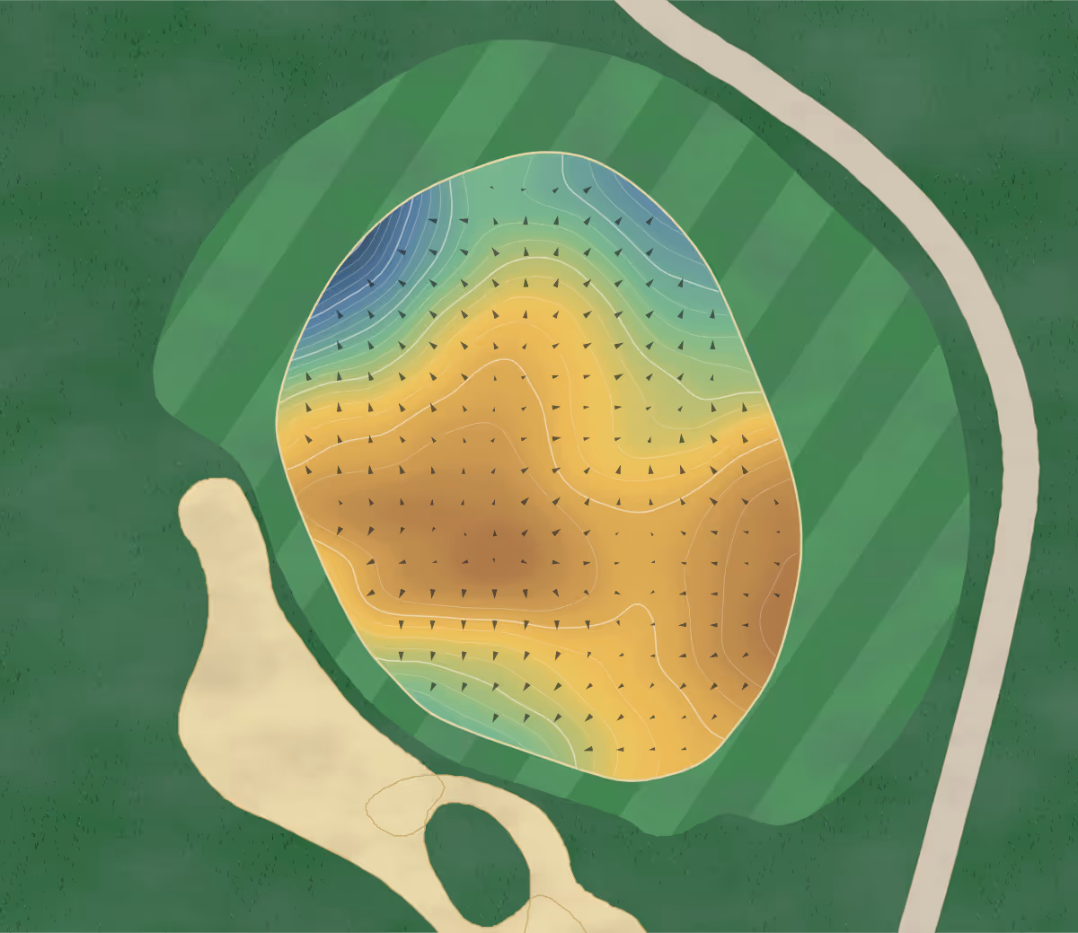 Green contour map of Awarii Dunes in Axtell, Nebraska — 292 elevation contours at a 3-inch interval with fall-line arrows, traced from 1-meter lidar