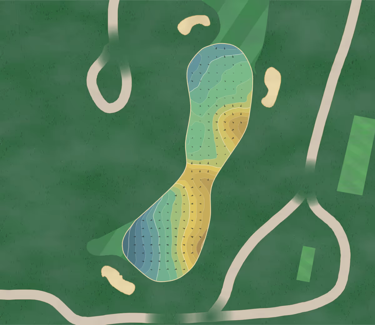 Green contour map of New England in Bellingham, Massachusetts — 223 elevation contours at a 3-inch interval with fall-line arrows, traced from 1-meter lidar